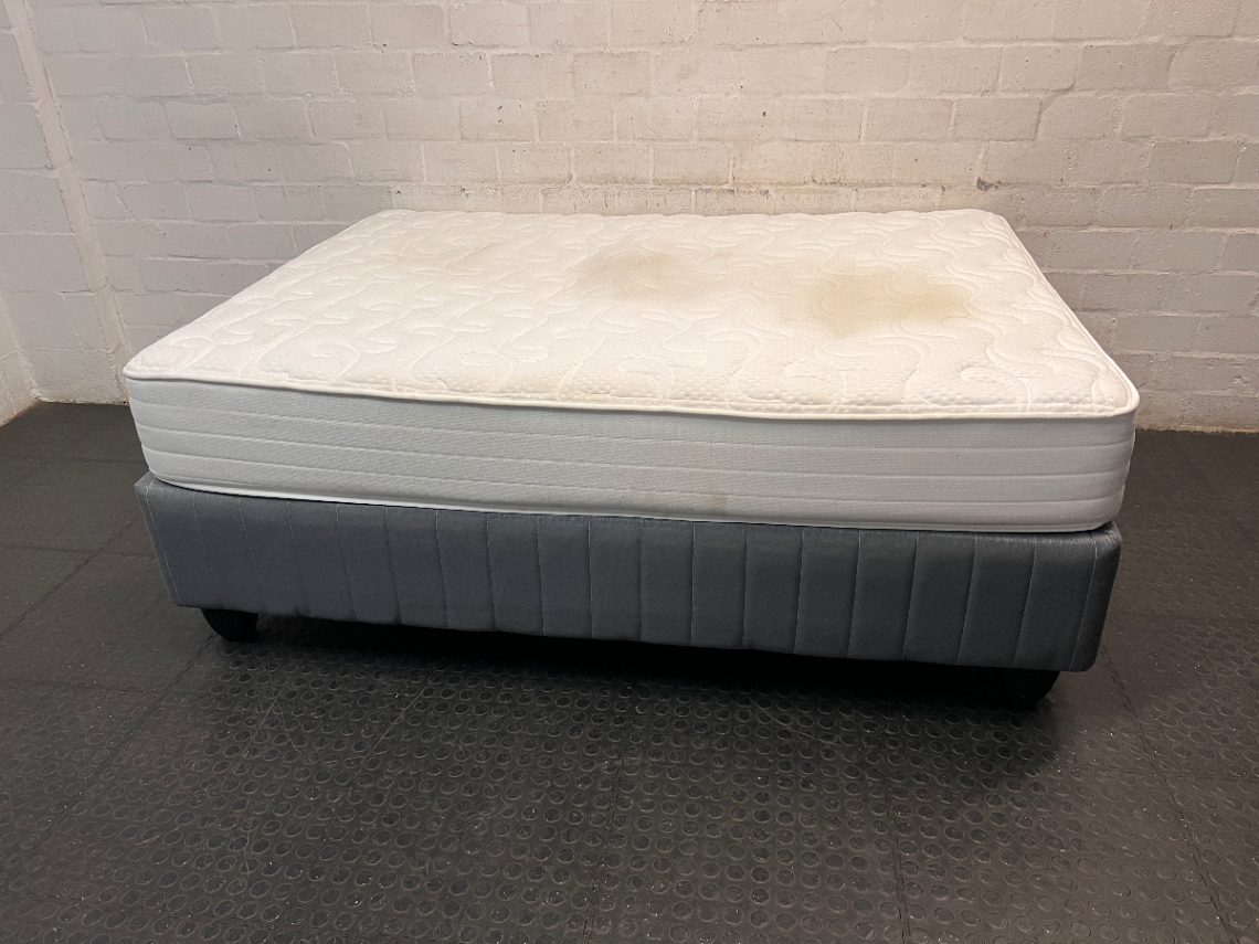Double King Koil Mattress and Grey Upholstered Base