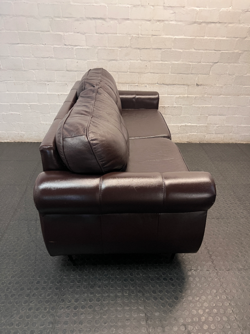 Dark Brown 3 Seater Couch with Stud Detail — Clean and Well Maintained