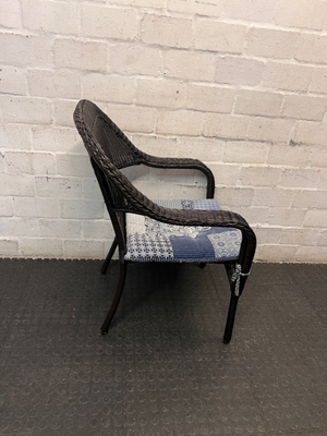Dark Wicker Armchair with Patterned Cushion - 2ndhandwarehouse.com