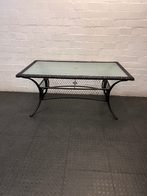 Wicker and Glass Rectangular Dining Table — Very Good Condition