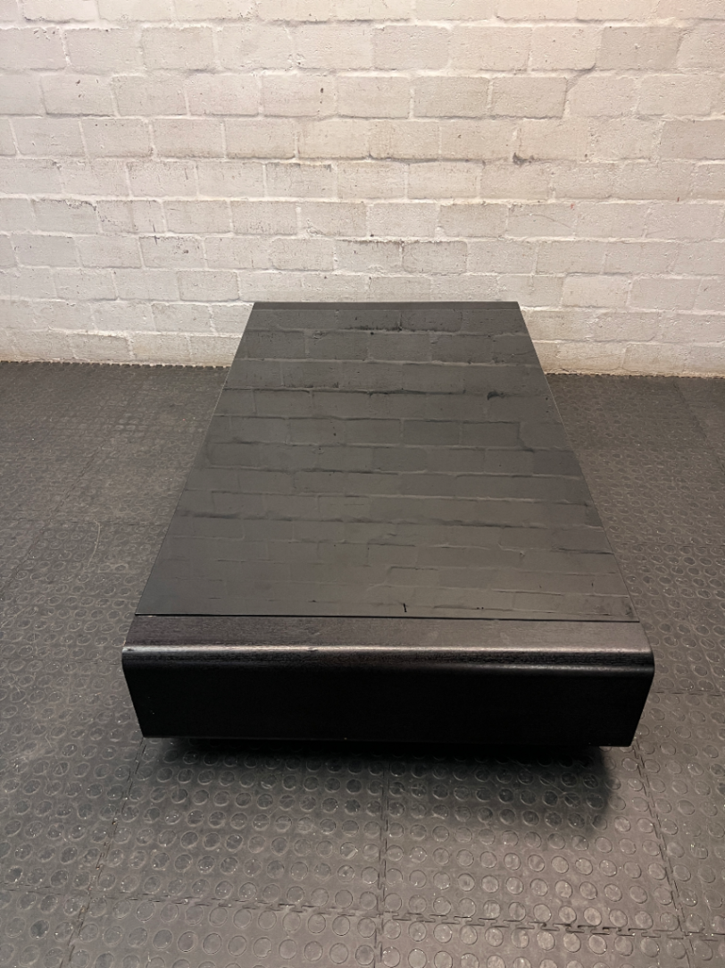 Black Low-Profile Coffee Table with Glass Top — Good Working Order