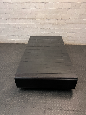 Black Low-Profile Coffee Table with Glass Top — Good Working Order