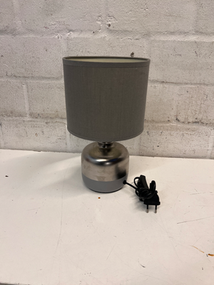 Modern Metallic Table Lamp with Grey Fabric Shade — Good Working Order