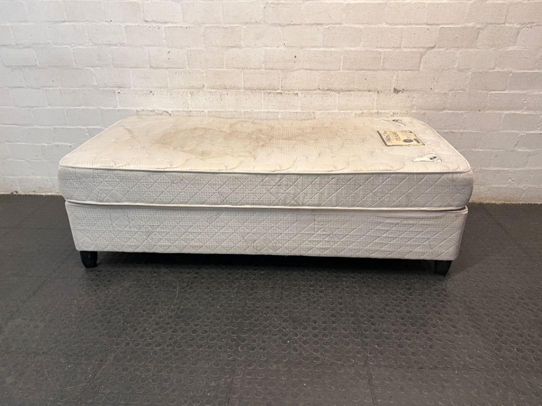White Single Bed Base Set — Visible Staining on Mattress Top