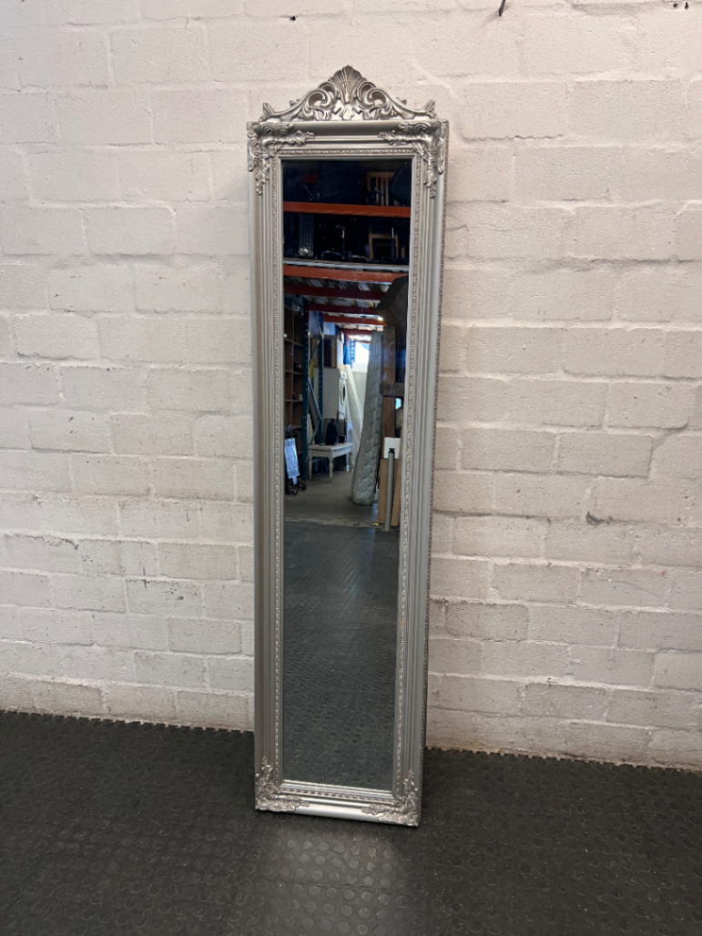 Ornate Silver Full Length Standing Mirror — Good Condition