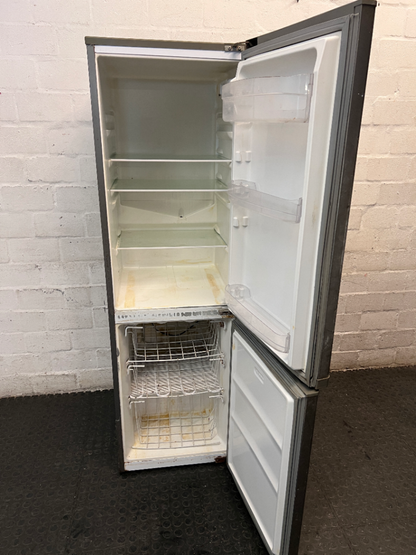 KIC Grey Upright Fridge-Freezer — Working Order With Visible Dents and Marks