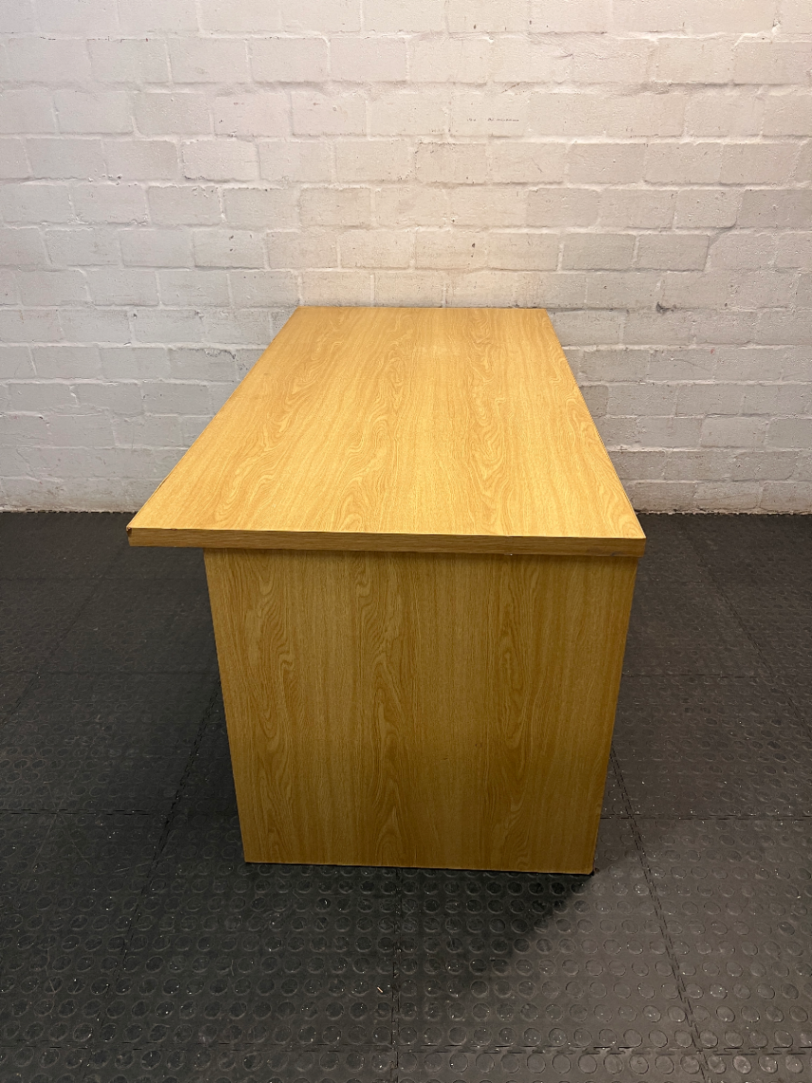 Light Oak Finish Office Desk with 3 Drawers — Good Used Condition
