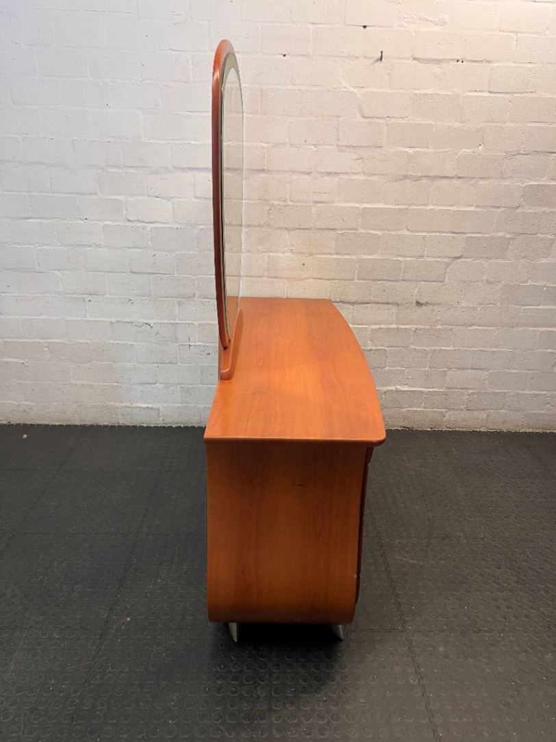 Curved Wooden Dressing Table with Large Mirror — Good Condition