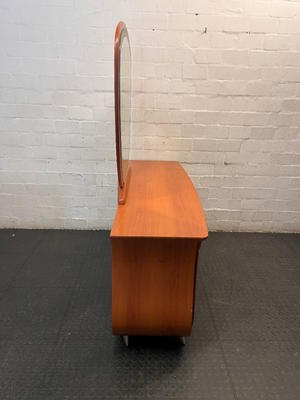 Curved Wooden Dressing Table with Large Mirror — Good Condition