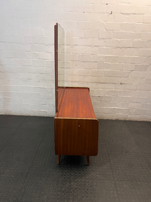 Mid-Century Style Wooden Dressing Table with Large Mirror — Worn Condition Throughout