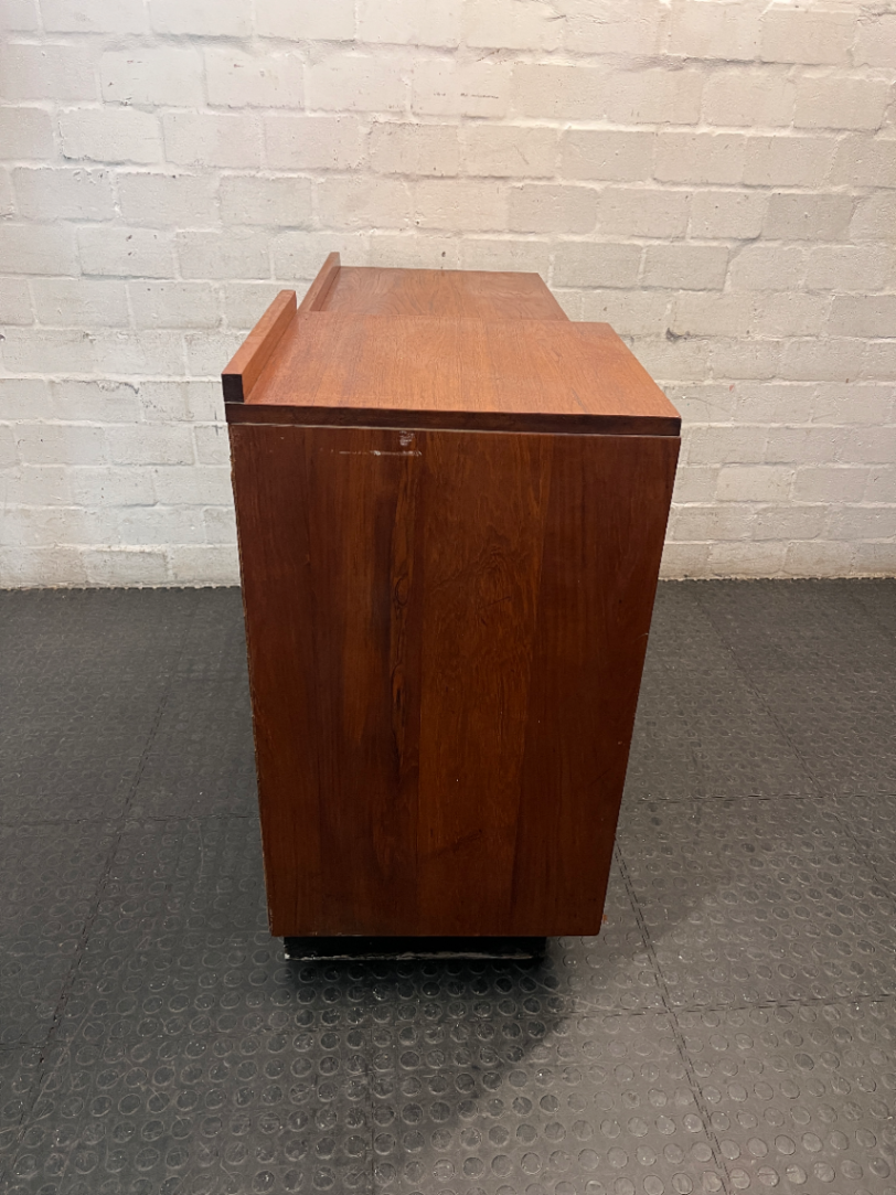 Tiered Wooden Sideboard with Glass Display Cabinet — Well Used with Visible Wear
