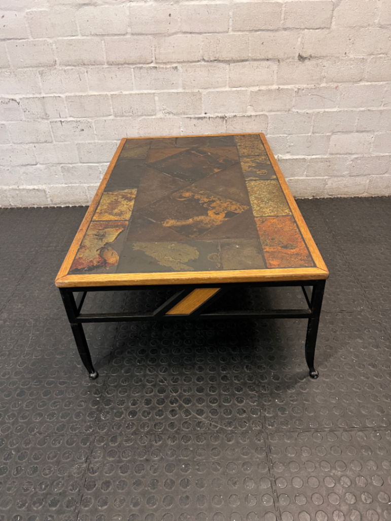 Slate Inlay and Wrought Iron Coffee Table — Fair Used Condition