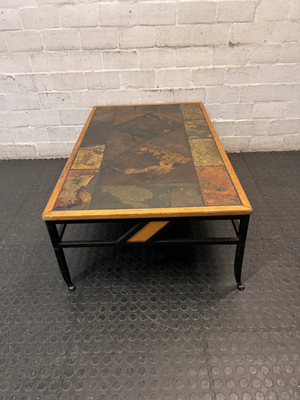 Slate Inlay and Wrought Iron Coffee Table — Fair Used Condition