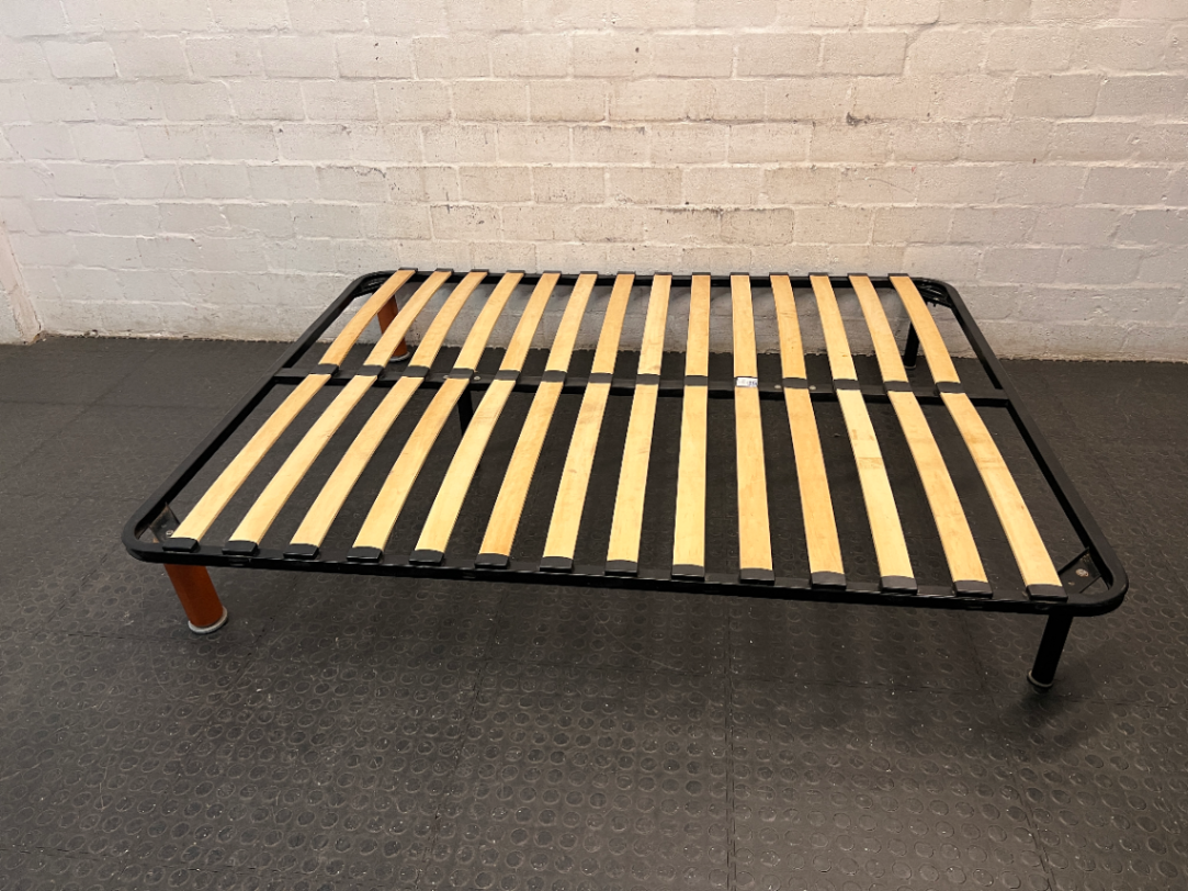 Queen Metal Bed Frame with Wooden Slats