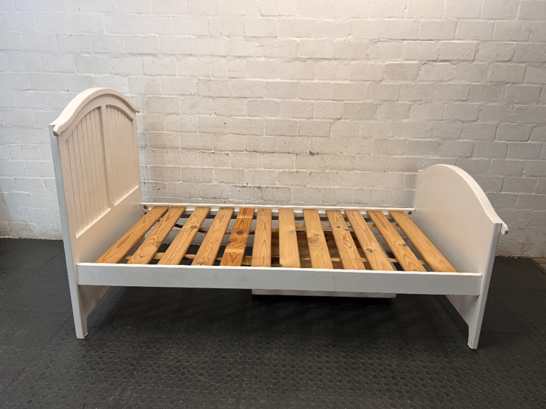 White Single Bed Frame with Slatted Base — Used Overall Good Condition