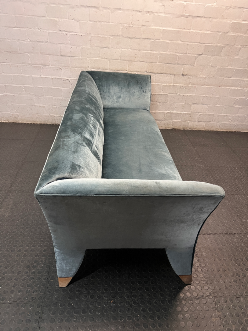 Green Suede-Style 3 Seater Couch with Flared Arms — Good Working Order