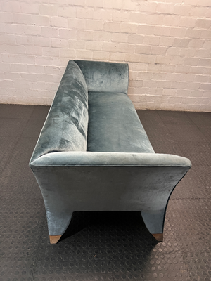 Green Suede-Style 3 Seater Couch with Flared Arms — Good Working Order