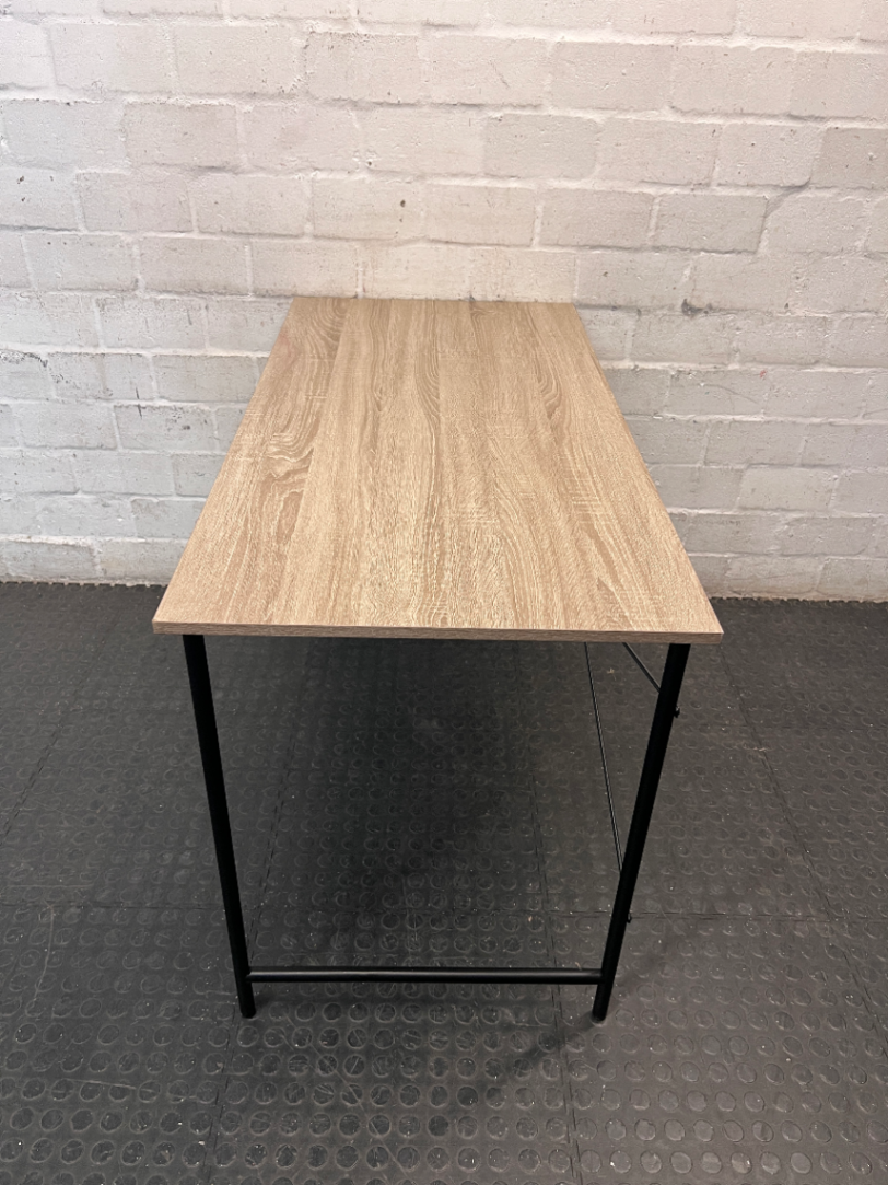 Light Brown Minimalist Writing Desk with Metal Frame — Good Working Order