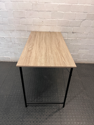 Light Brown Minimalist Writing Desk with Metal Frame — Good Working Order