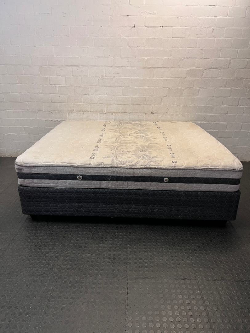 Sealy King Mattress and Split Base Set — Fair Condition