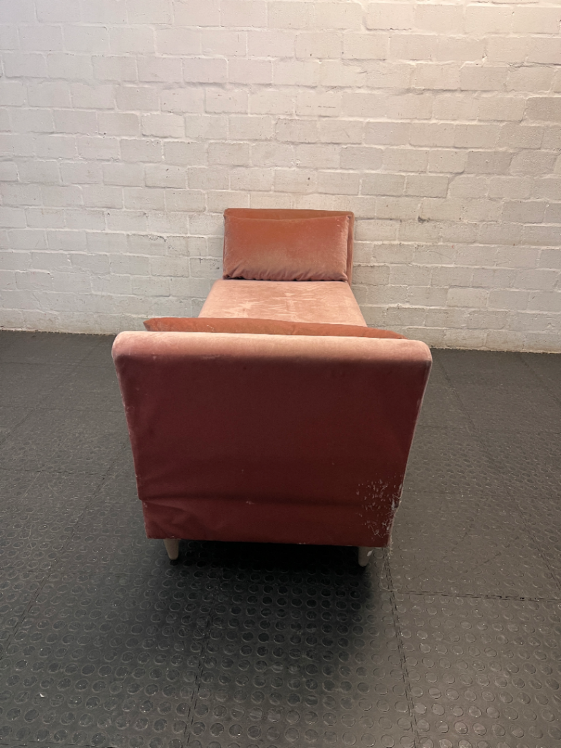 Dusty Pink Velvet-Style Upholstered Daybed — Well Used with Visible Fabric Wear