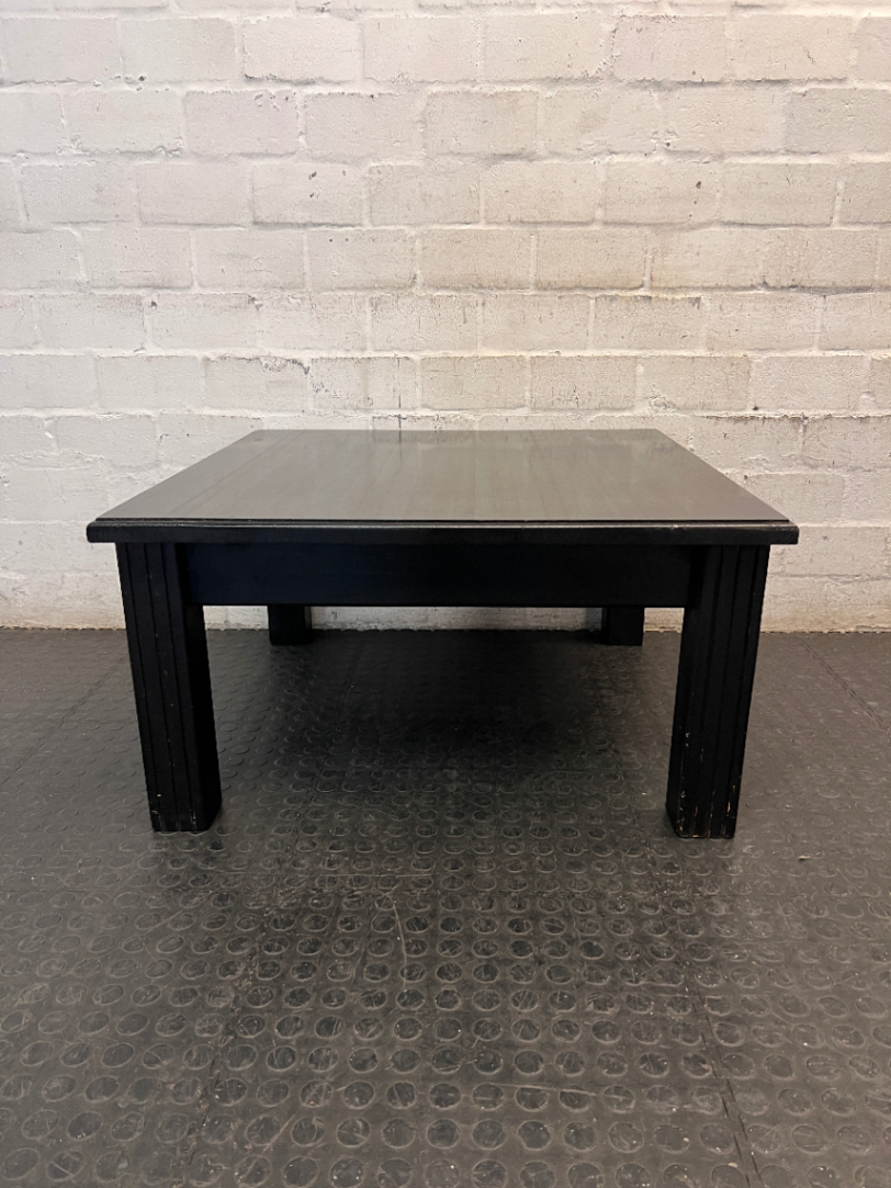Square Black Pine Coffee Table with Fluted Legs — Good Working Order