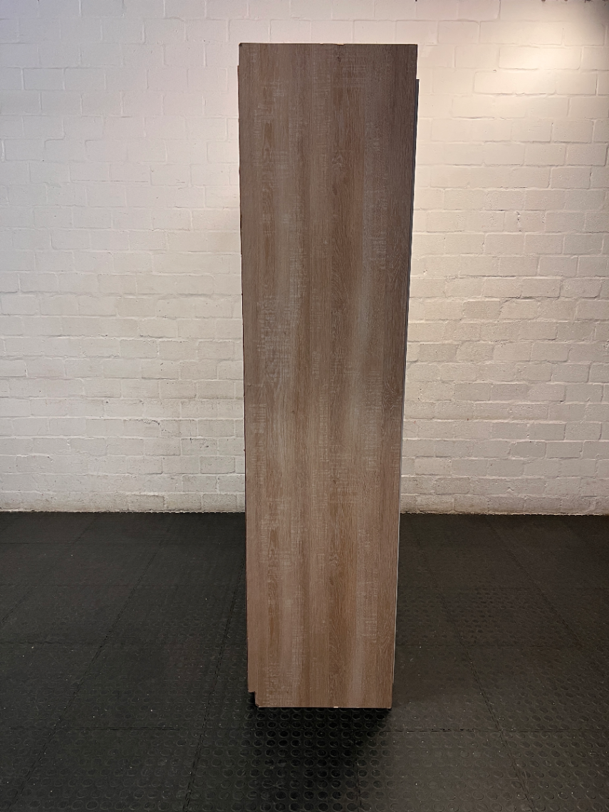 3-Door White and Light Wood Wardrobe — Good Profile and Condition