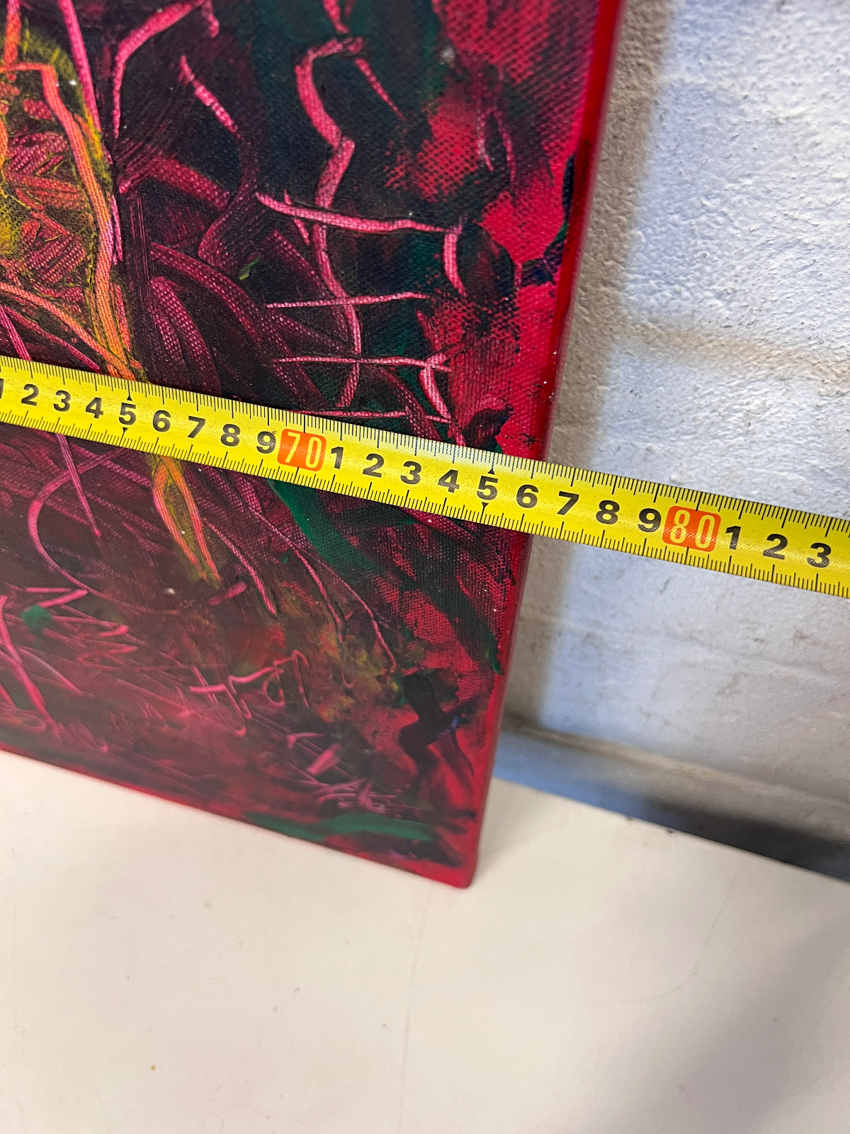 Vibrant Red Abstract Expressionist Canvas Wall Art (76cm x 51cm) - 2ndhandwarehouse.com