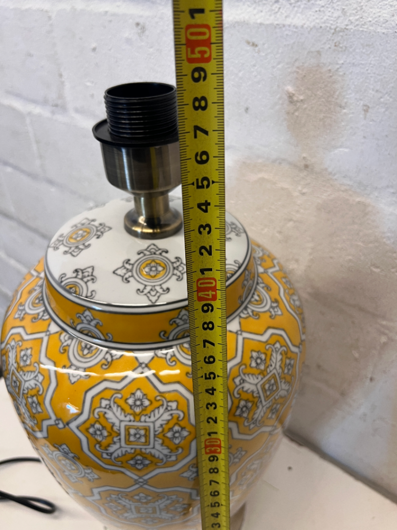 Pair of New Yellow Ceramic Patterned Table Lamps - 48cm - 2ndhandwarehouse.com