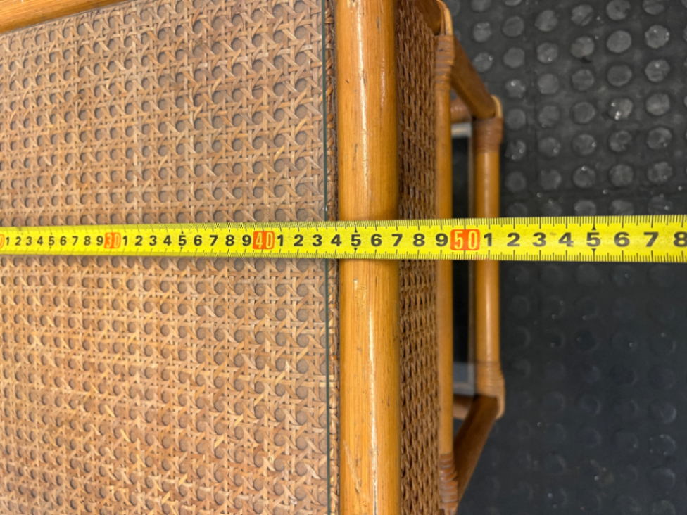 Bamboo Style Side Table with Glass Shelves — Fair Condition - Missing Drawer - 2ndhandwarehouse.com