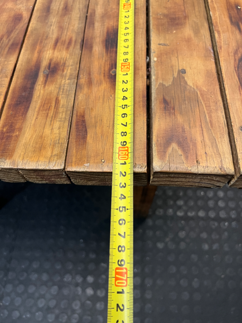 Slatted Pine Dining Table in Chestnut Finish — Good Working O - 2ndhandwarehouse.com