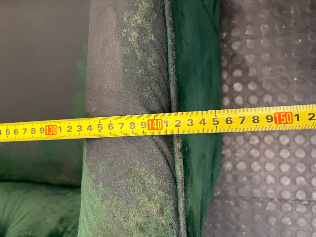 Tufted Green Velvet-Look 2 Seater Couch — Significant Upholstery Wear and Thinning Fabric