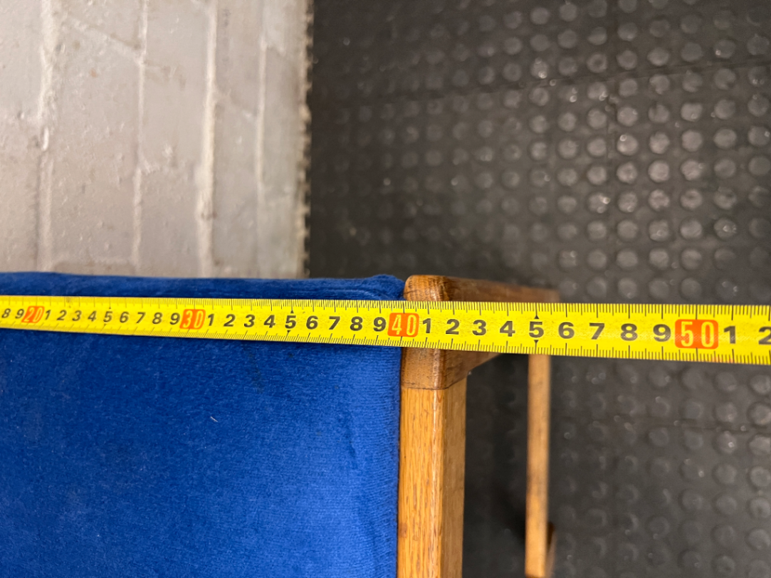 Ladder Back Wooden Bar Stool with Blue Padded Seat