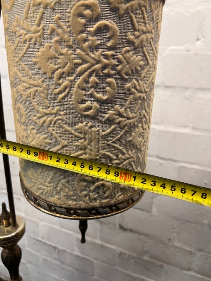 Vintage Double Arch Gold Floor Lamp with Patterned Shades — Well Used Condition