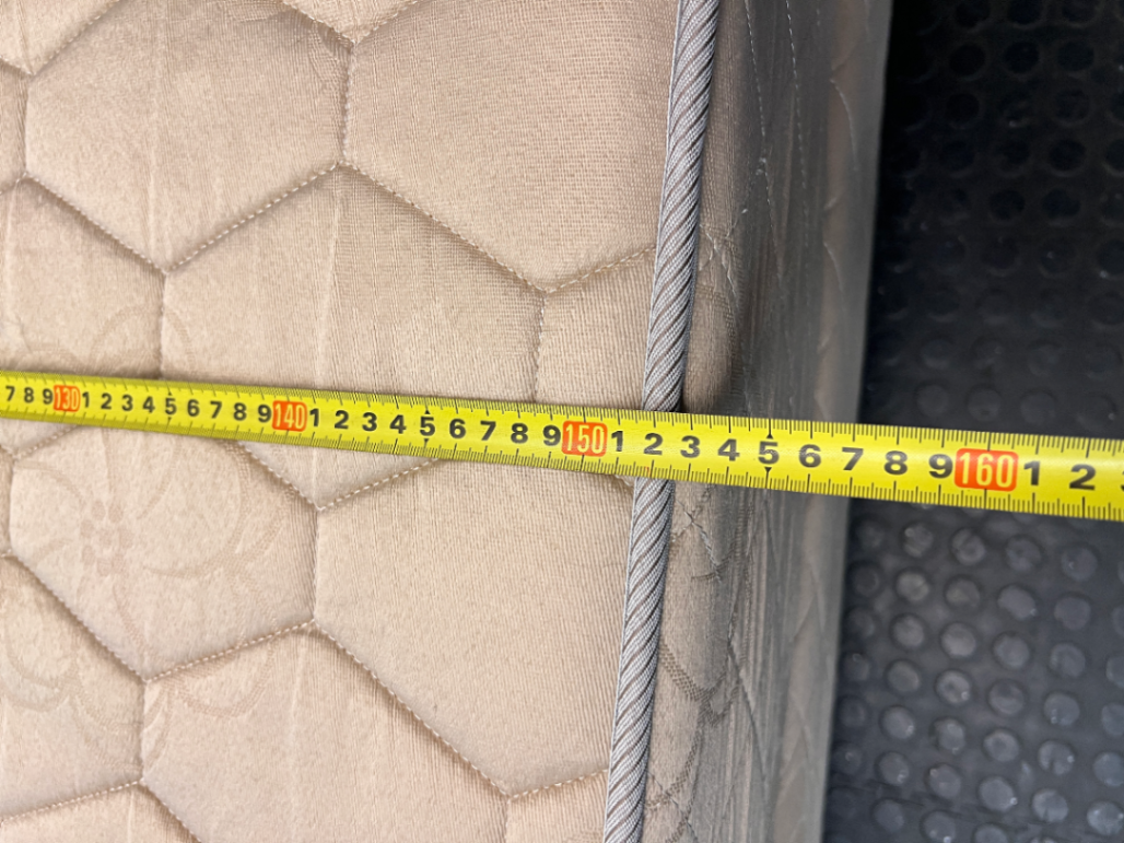 Extra Length Queen Mattress and Base Set in Beige — Fair Condition with Visible Wear