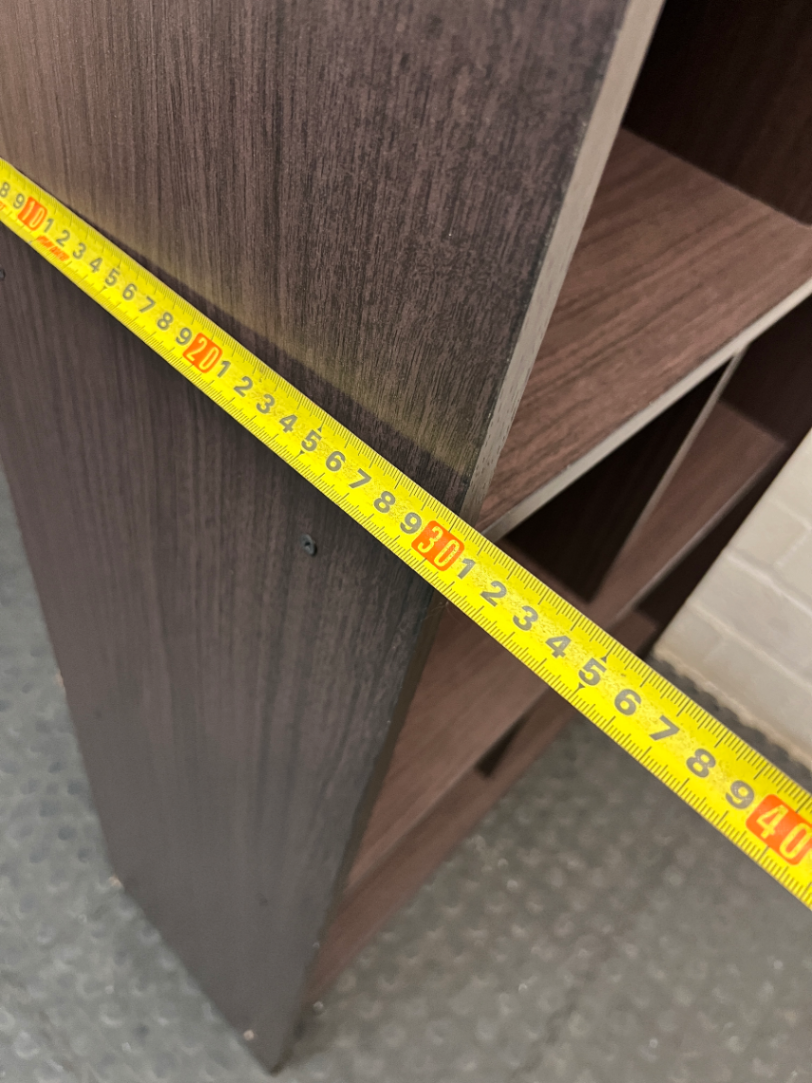 Dark Wood-Grain Laminate 8-Cubby Bookshelf — Good Working Order