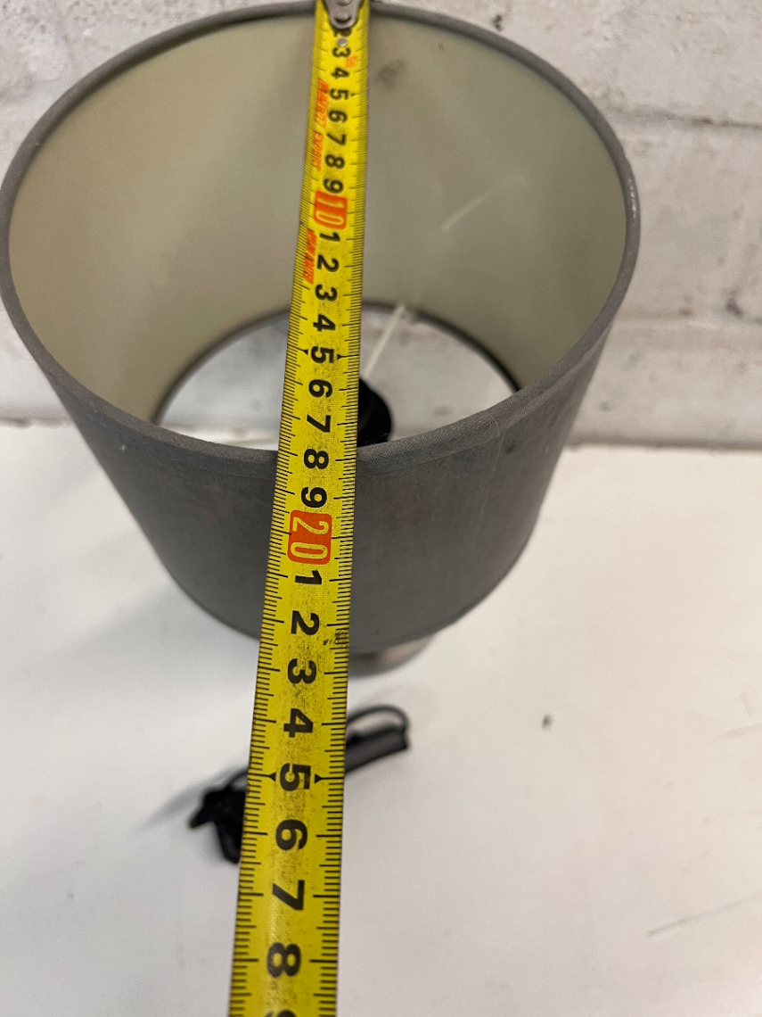 Modern Metallic Table Lamp with Grey Fabric Shade — Good Working Order
