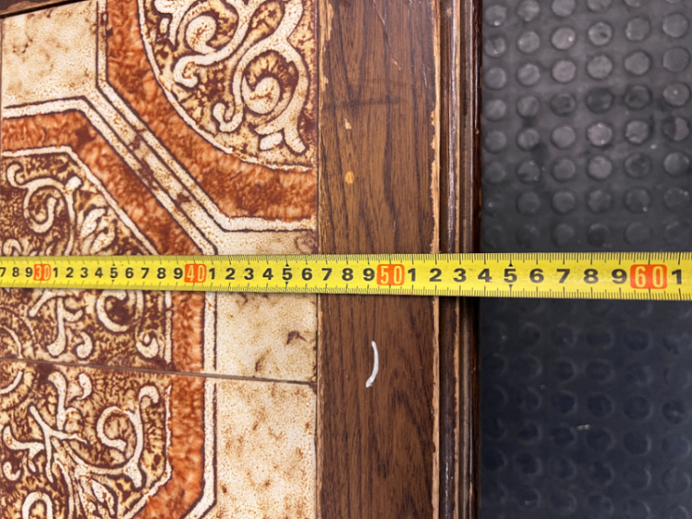 Vintage-Style Tiled Top Wooden Side Table — Significant Surface Wear and Scuffing