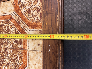 Vintage-Style Tiled Top Wooden Side Table — Significant Surface Wear and Scuffing