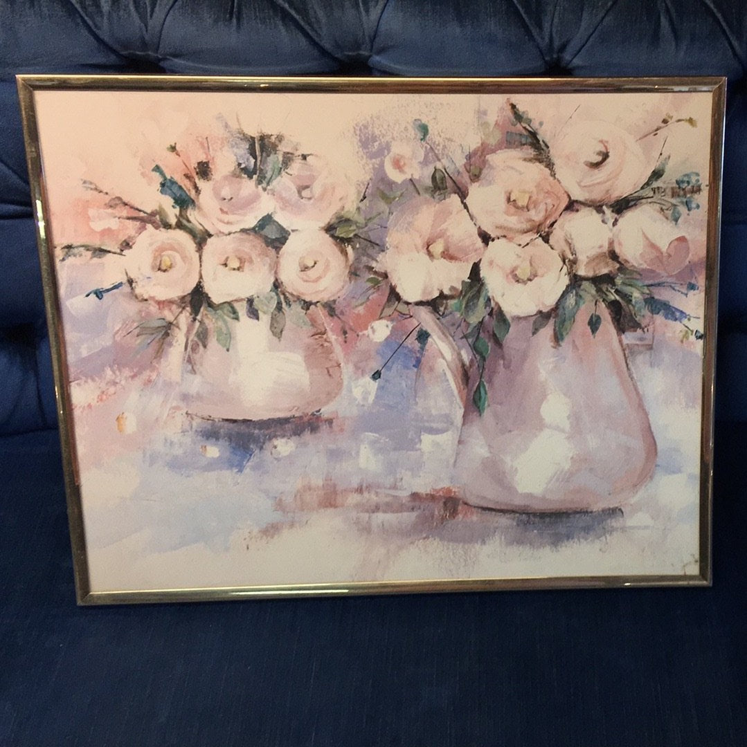 Pink flowers in Pots with Gold Frame Picture