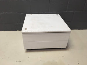 White Wooden Table With Storage on wheels - 2ndhandwarehouse.com