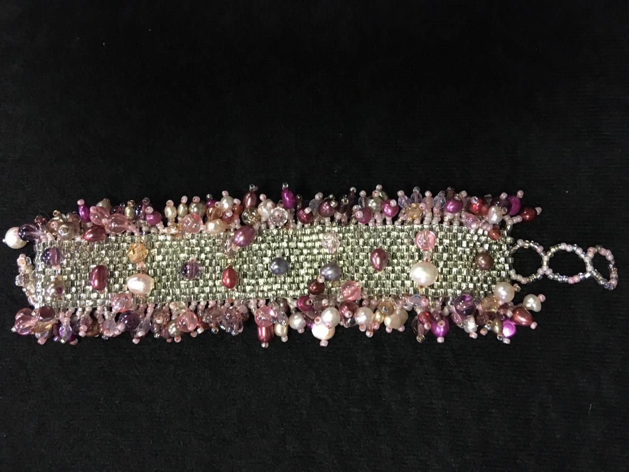 Pink Beaded Arm Cuff - 2ndhandwarehouse.com