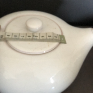 White teapot with brown line - 2ndhandwarehouse.com
