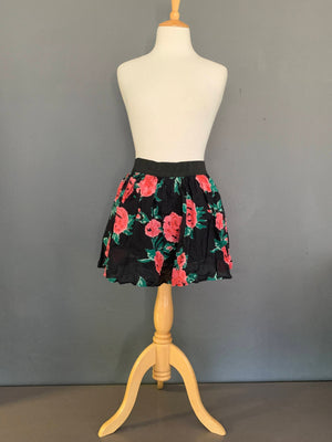 Floral Black Skirt with Elastic Waist - 2ndhandwarehouse.com