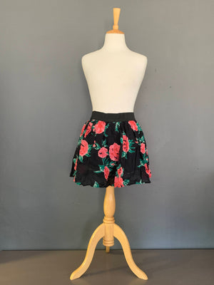 Floral Black Skirt with Elastic Waist - 2ndhandwarehouse.com