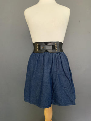 Denim Skirt With Black Elastic Belt - 2ndhandwarehouse.com
