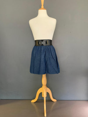 Denim Skirt With Black Elastic Belt - 2ndhandwarehouse.com