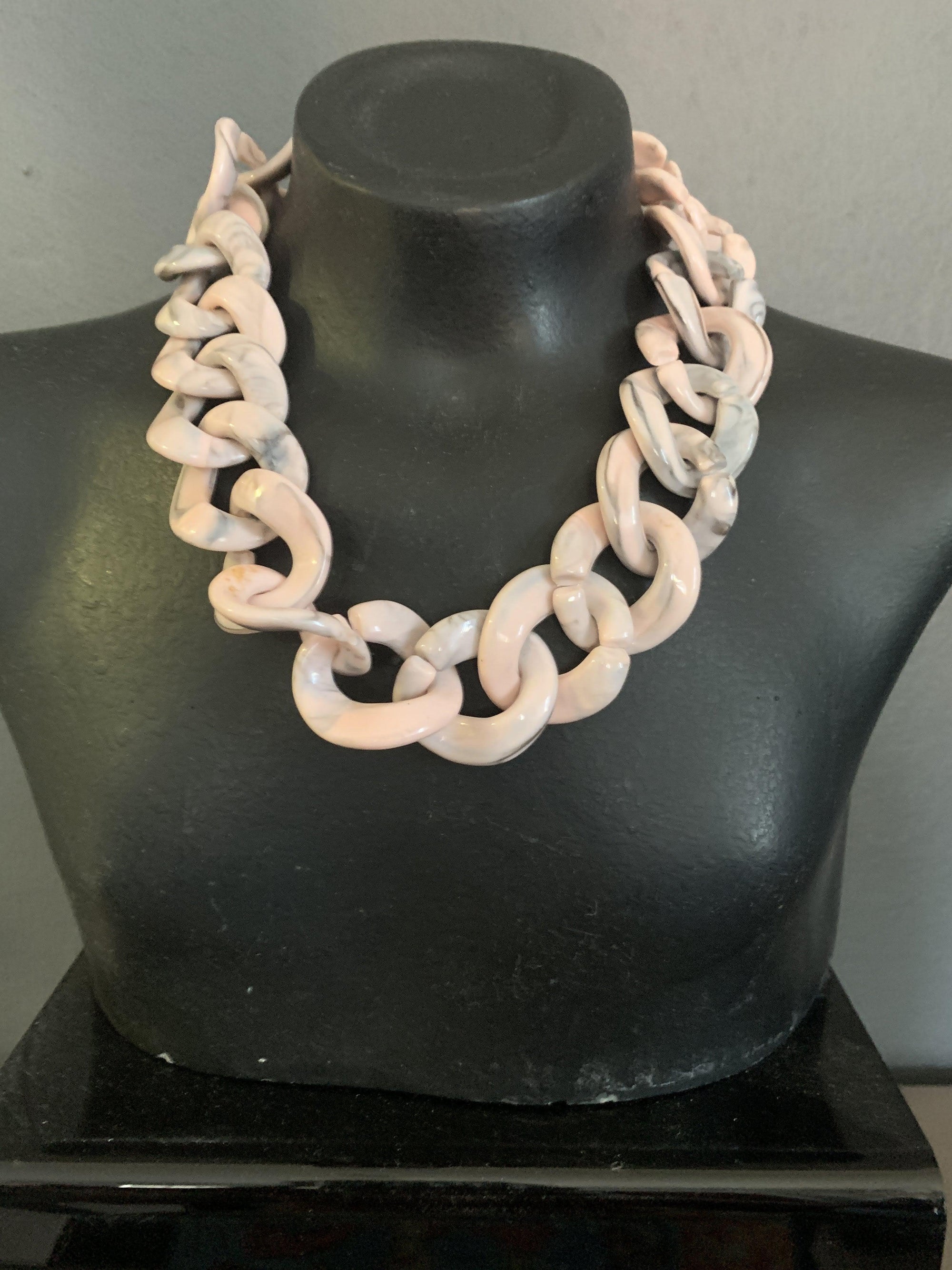 Pink Grey Marble esk Loop Necklace - 2ndhandwarehouse.com