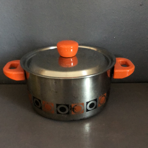 Silver and orange vintage pot - 2ndhandwarehouse.com