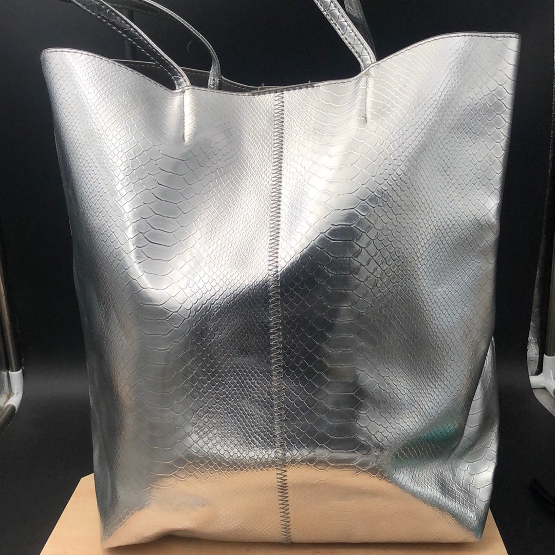 Silver Faux Snakeskin Shopper handbag